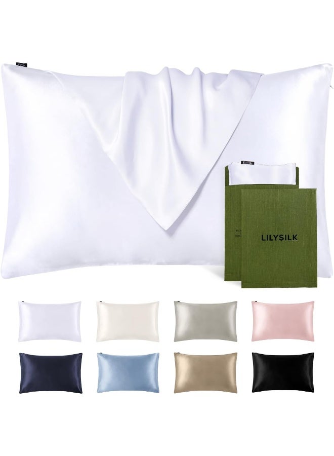LILYSILK Silk Pillowcase for Hair and Skin Standard-100% Mulberry Silk 19 Momme Both Sides Silk Bed Pillow Cover with Hidden Zipper, 1 Pc (Standard Size 20''x26'', White) - Image 1